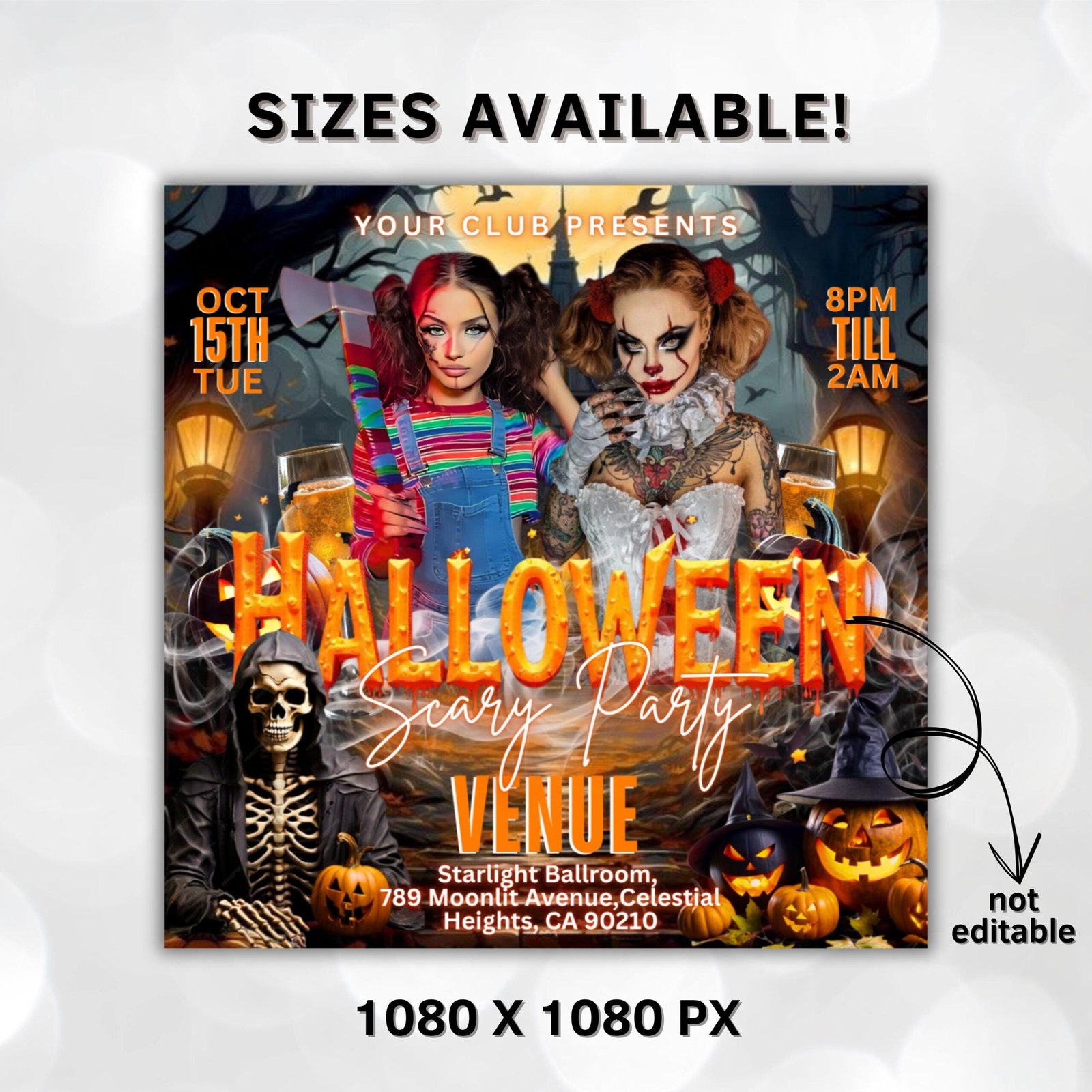 Halloween Party Flyer, Social Media Party Announcement Flyer, DIY Flyer Design, Editable Halloween Party Invitation, Canva Template DIY - Image 3
