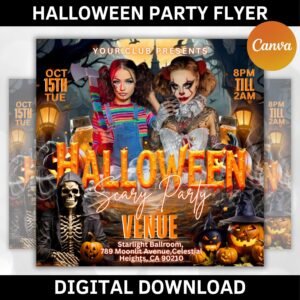 Halloween Party Flyer, Social Media Party Announcement Flyer, DIY Flyer Design, Editable Halloween Party Invitation, Canva Template DIY