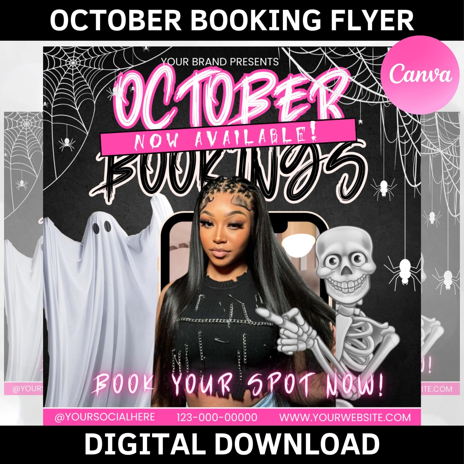 October booking flyer, october books open, booking flyer, diy flyer design, halloween flyer, social media flyer, canva flyer template
