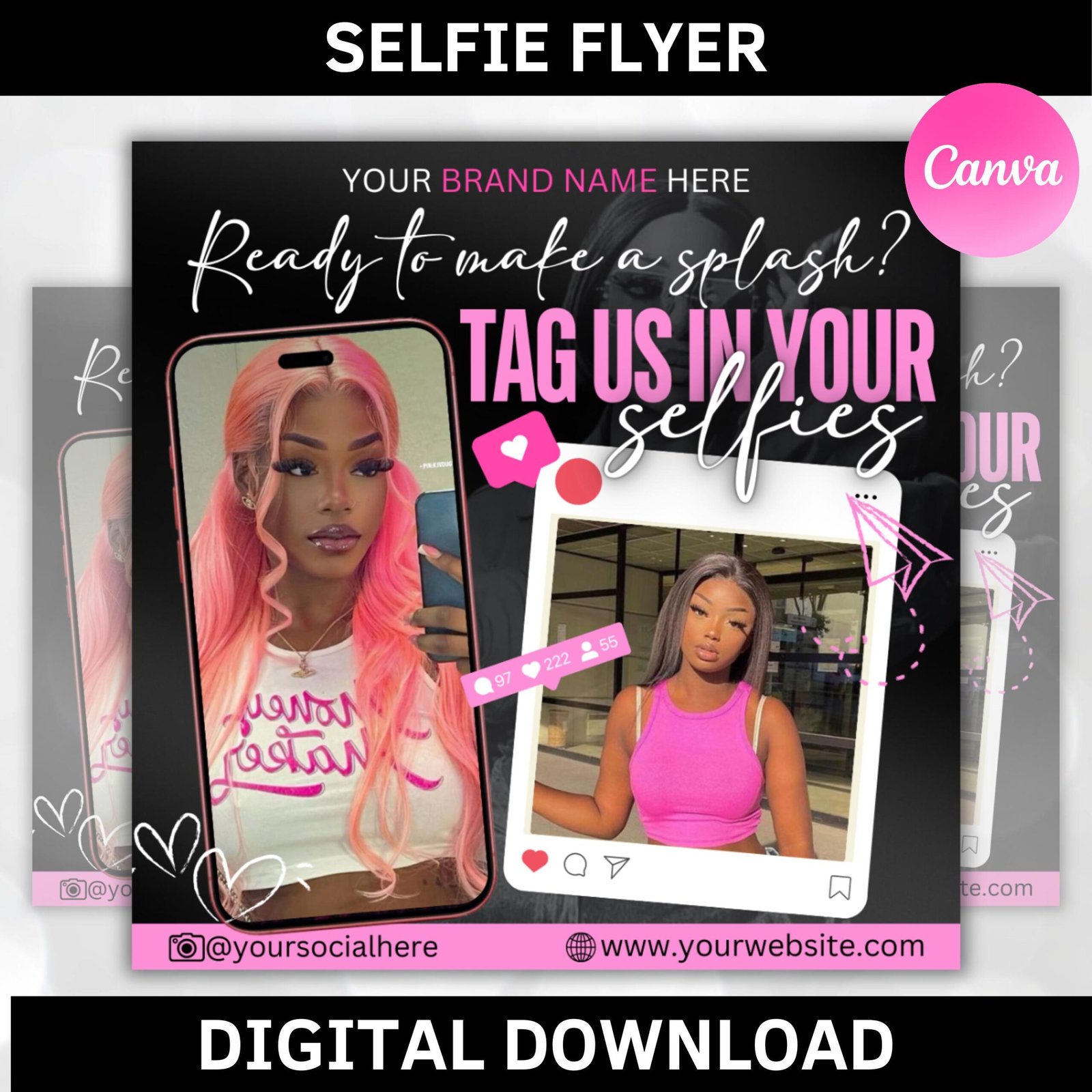 Editable selfie flyer canva template,tag us in your selfie,diy flyer design,selfies flyer templates,instant download,social media post flyer