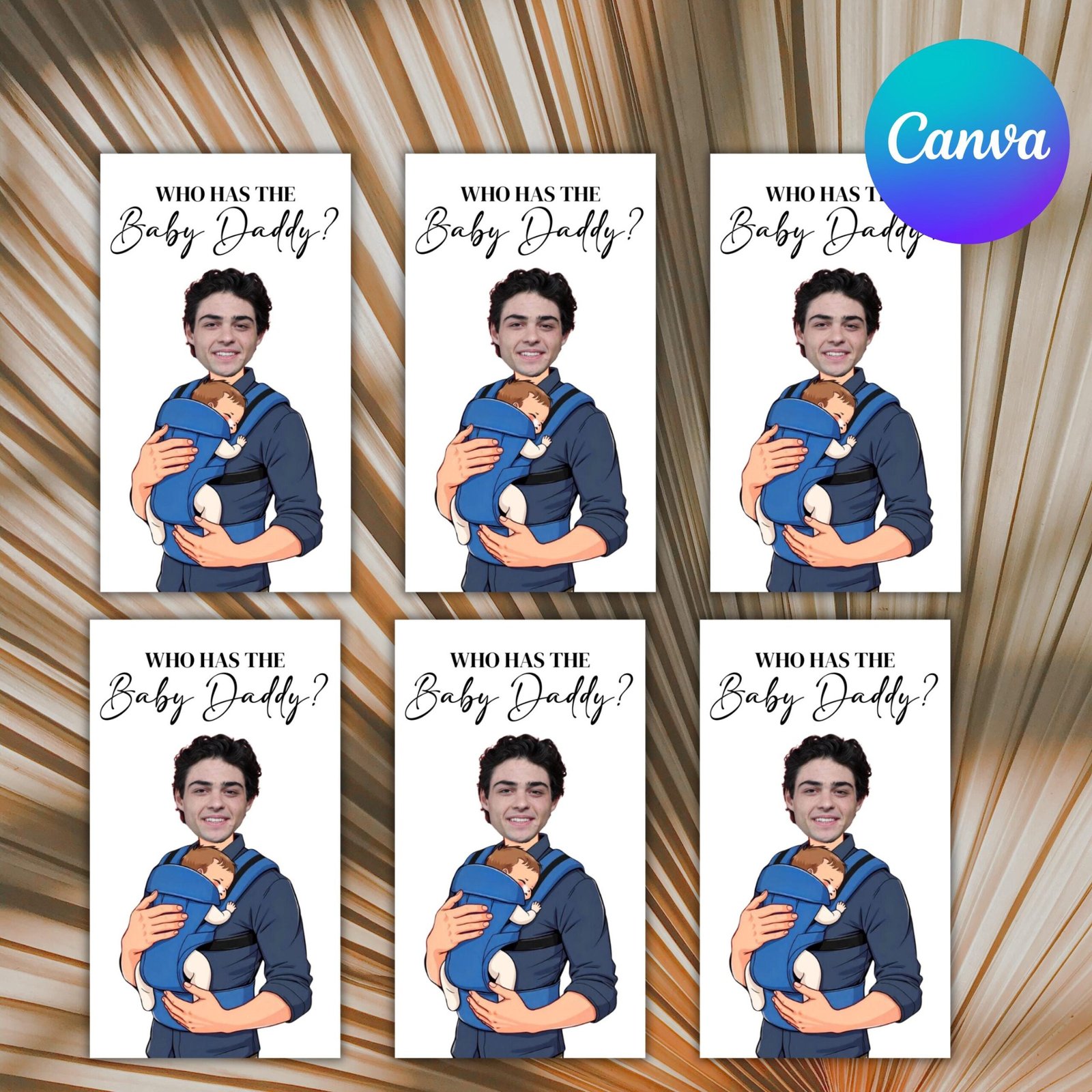 Who has the baby daddy, printable baby shower game, find daddy scratch game, editable celebrity scratch off cards, canva template