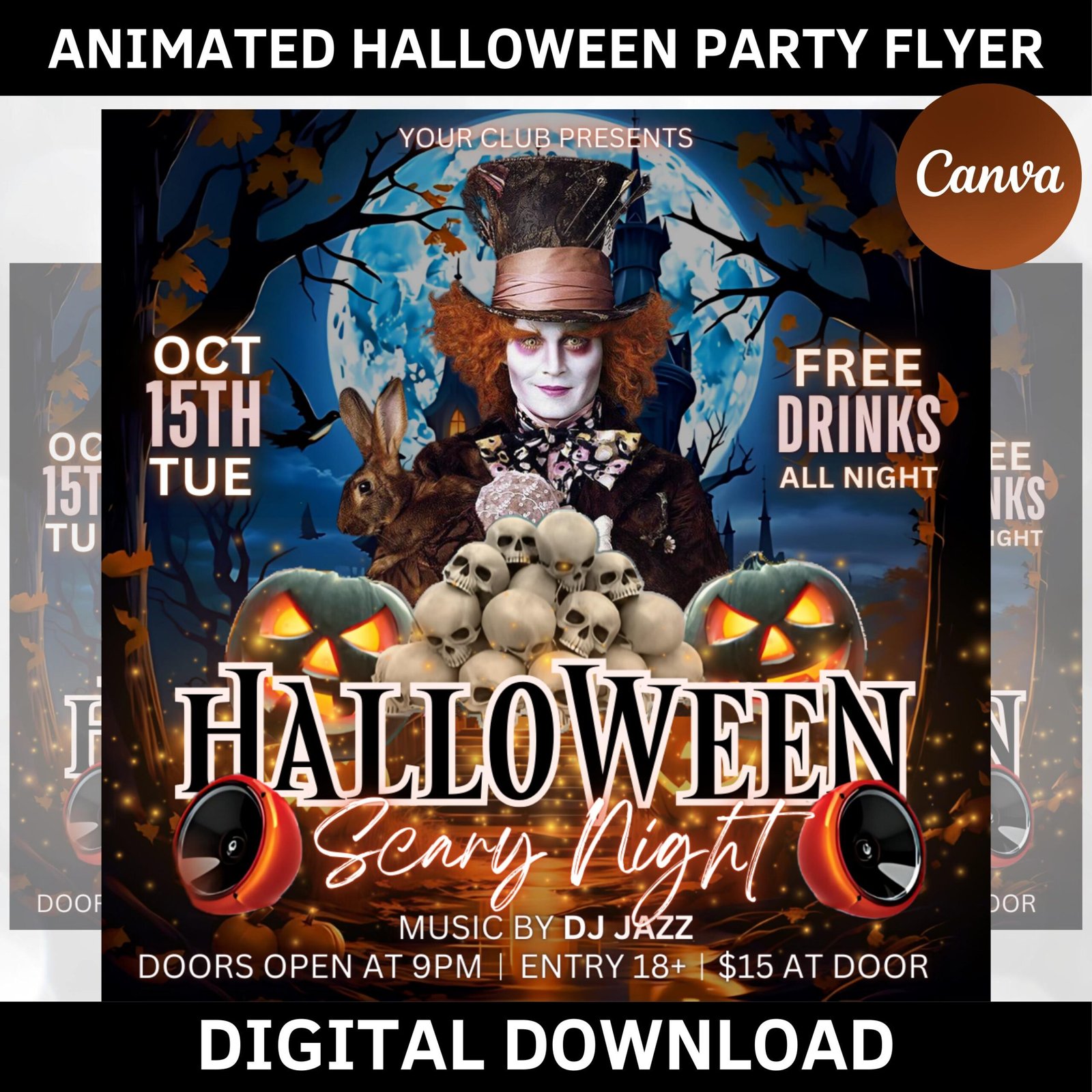Halloween party flyer, social media party announcement flyer, diy flyer design, editable halloween party invitation, canva template diy