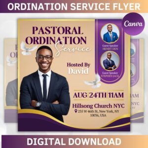 Editable Ordination Service Flyer, Church Flyer, Ordination Church Flyer, Pastoral Ordination Service flyer program, Canva editable, digital