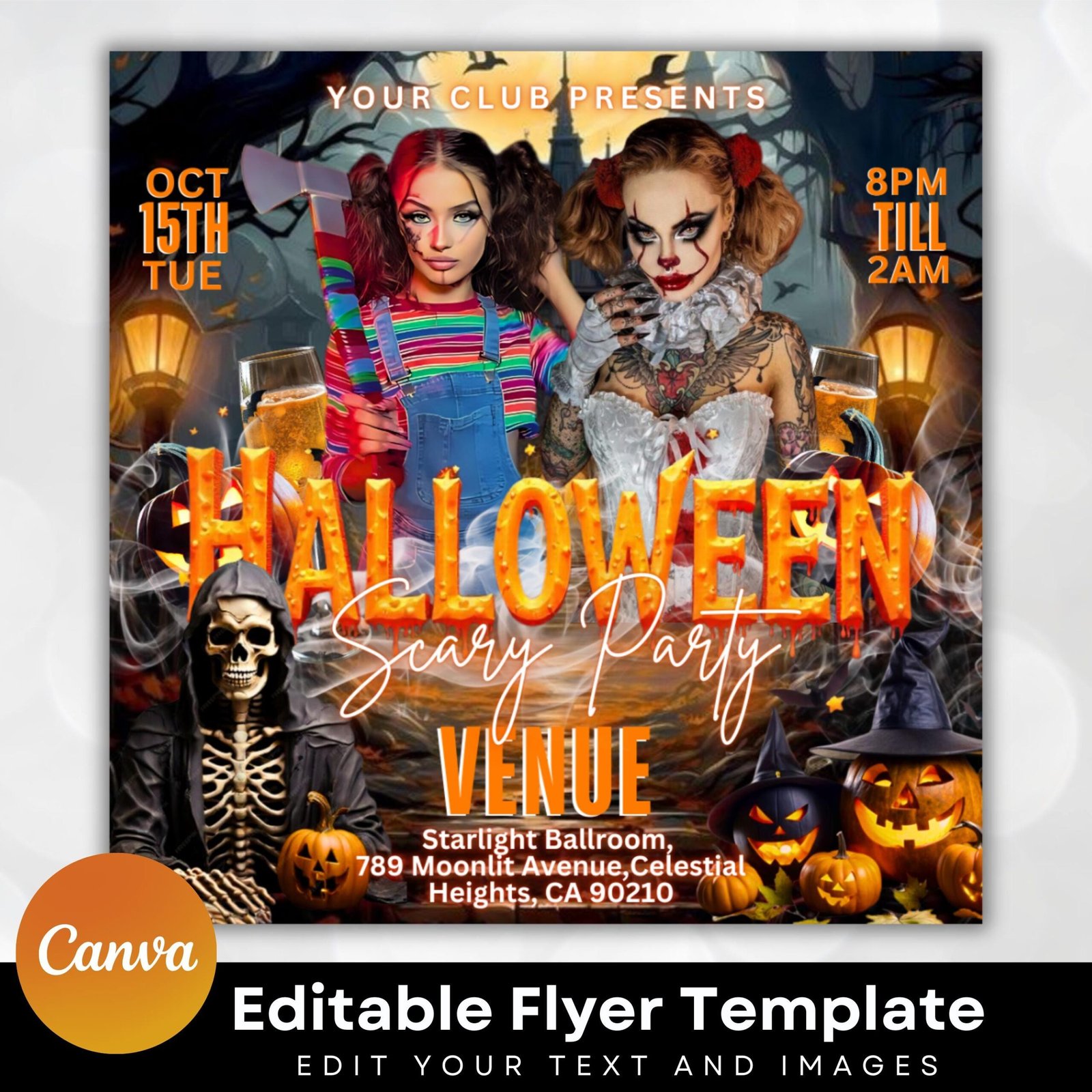 Halloween Party Flyer, Social Media Party Announcement Flyer, DIY Flyer Design, Editable Halloween Party Invitation, Canva Template DIY - Image 2