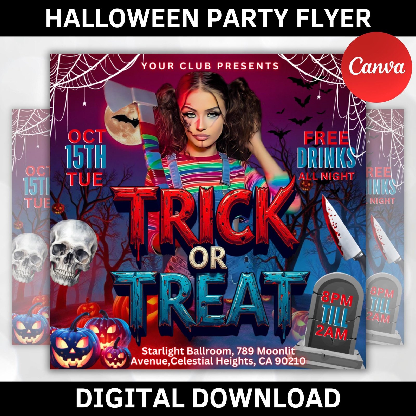 Halloween Party Flyer, Social Media Party Announcement Flyer, DIY Flyer Design, Editable Halloween Party Invitation, Canva Template DIY