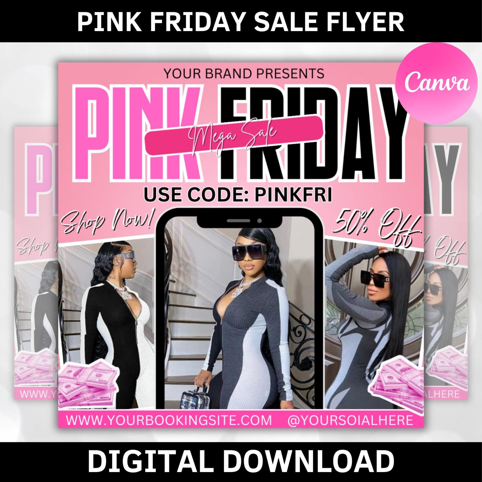 Pink Friday Flyer, Black Friday Flyer, Book Now Flyer, Black Friday, Wig Install Sale, November Sale, Pink Friday Flyer, Hairstylist Flyer