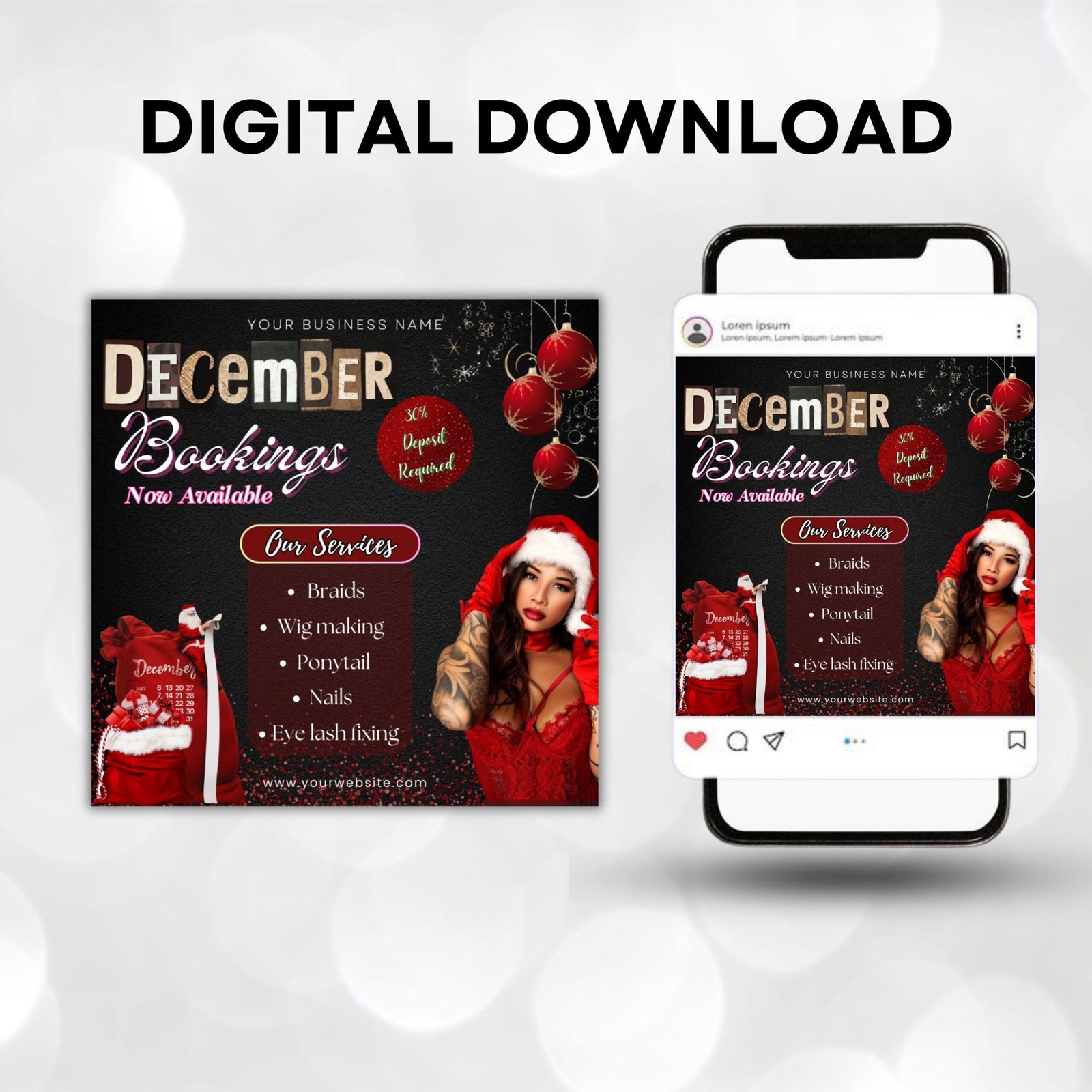 December Booking Flyer, Holiday Booking Flyer, Book Now Flyer,DIY Book Now Flyer, Hair, Nail MUA Lashes Braids Booking Flyer, Canva Template - Image 4