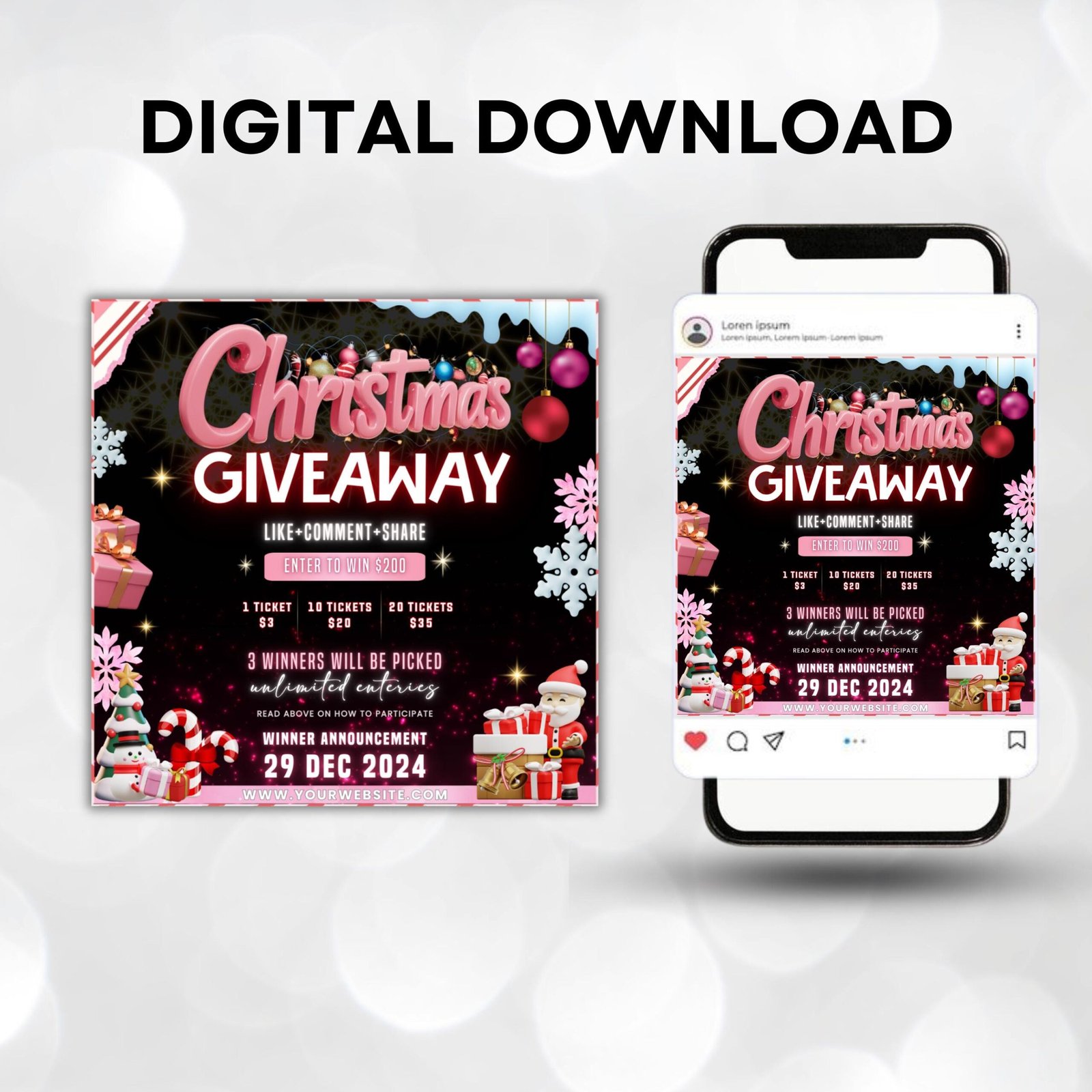 Christmas Raffle Flyer, Christmas Flyer, DIY Flyer Design Template, Giveaway Flyer, Social Media Flyer, Premade Business Flyer - Image 5