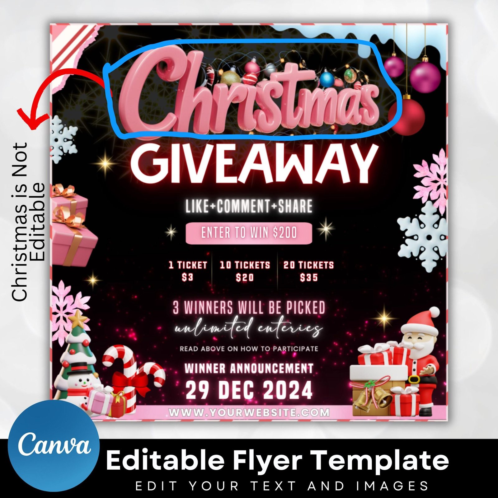 Christmas Raffle Flyer, Christmas Flyer, DIY Flyer Design Template, Giveaway Flyer, Social Media Flyer, Premade Business Flyer - Image 3