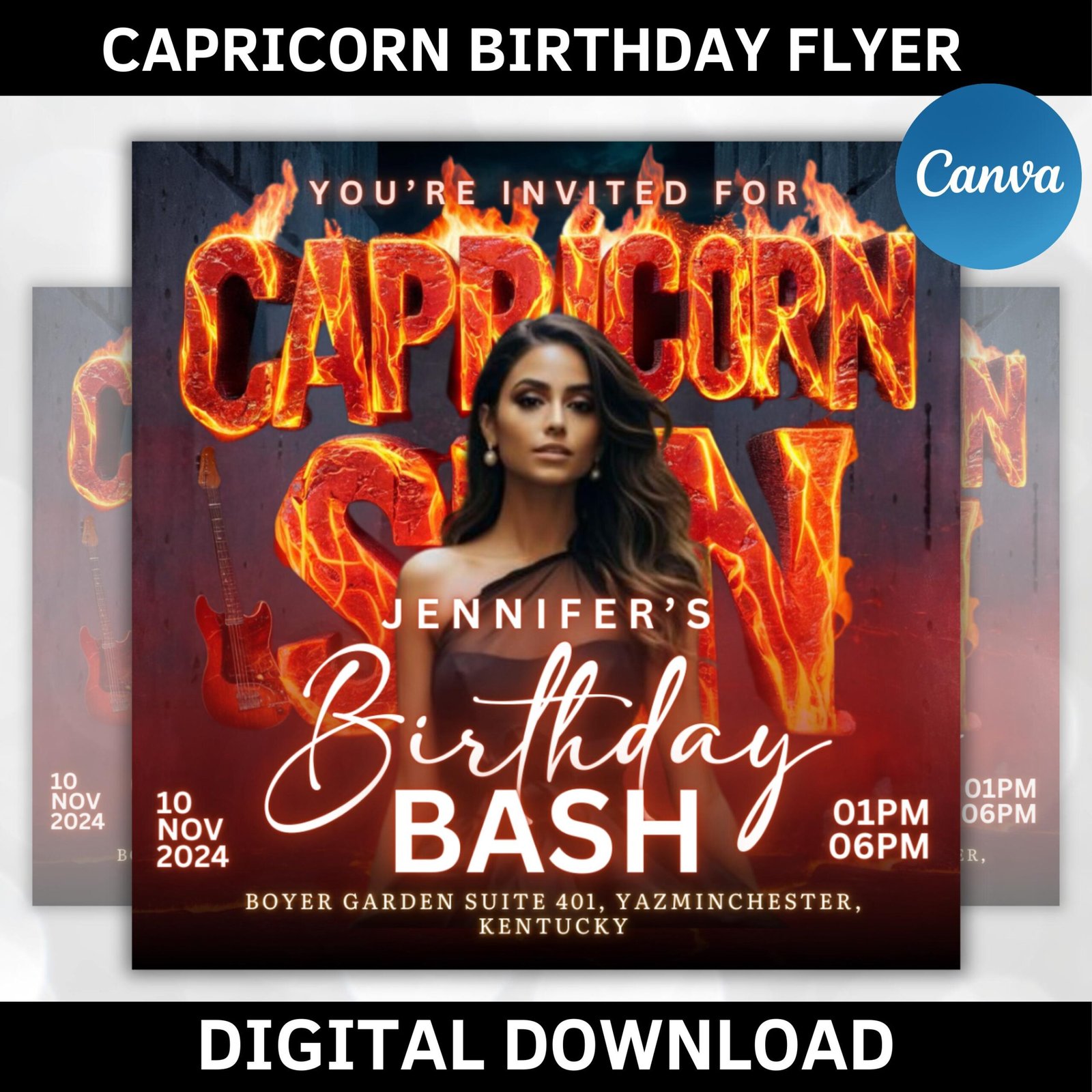 Capricorn birthday flyer, birthday girl, happy birthday flyer, capricorn season, capricorn party, celebration flyer, editable canva template