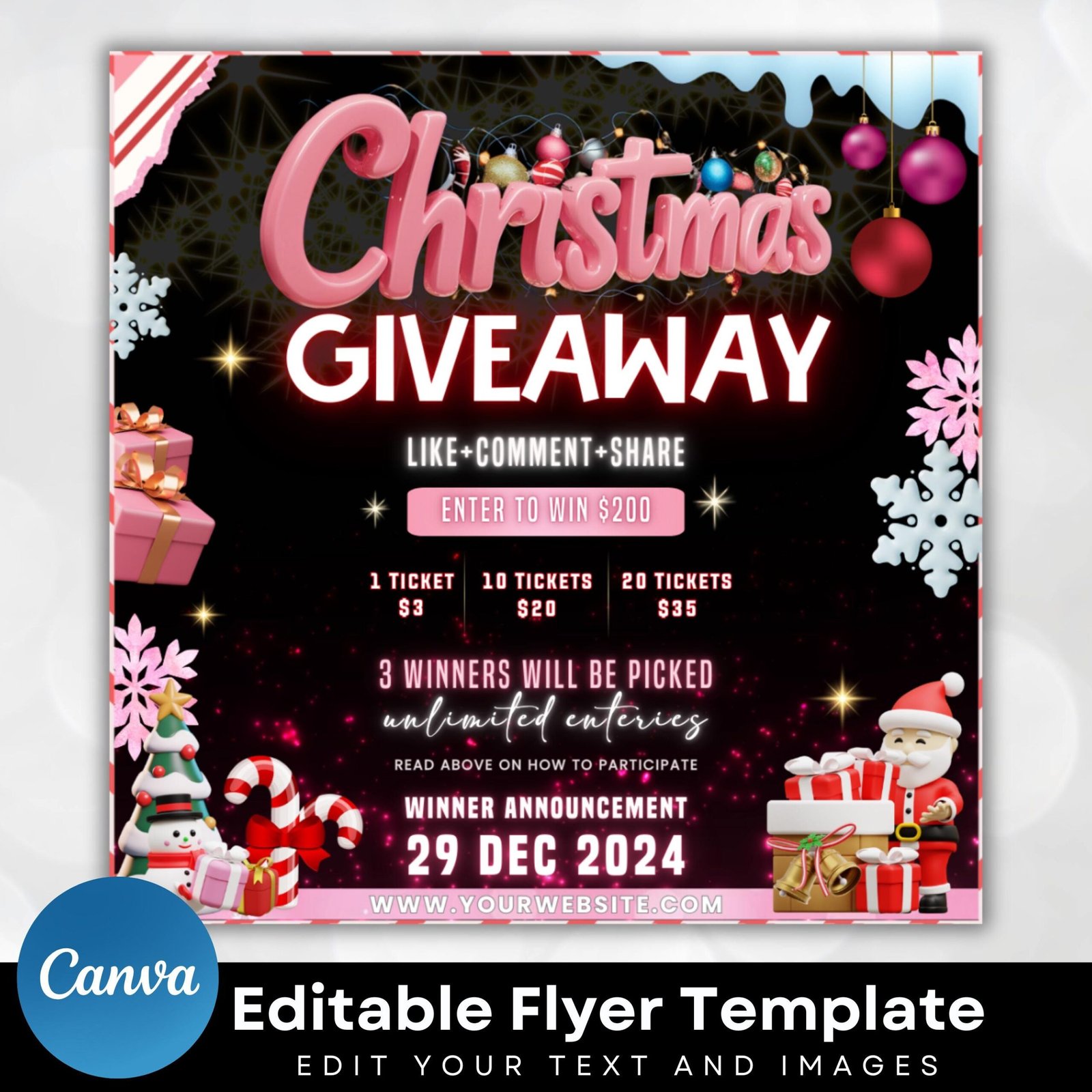 Christmas Raffle Flyer, Christmas Flyer, DIY Flyer Design Template, Giveaway Flyer, Social Media Flyer, Premade Business Flyer - Image 2