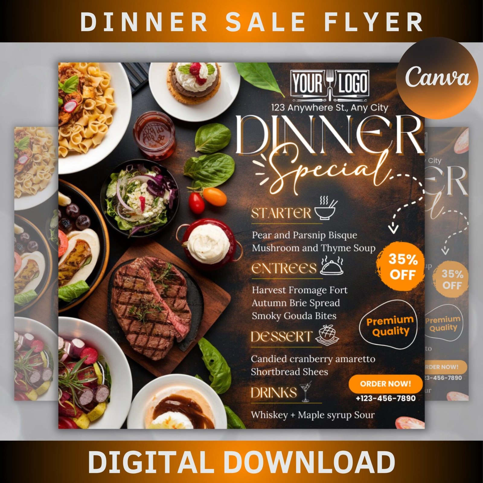 Dinner sale flyer, sunday deal special flyer restaurant food menu business flyer, editable flyer canva template, dinner special flyer