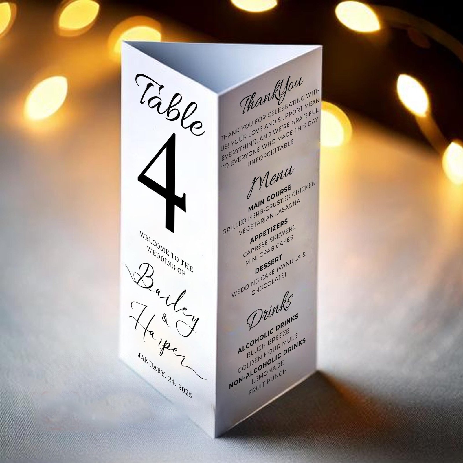 Wedding Trifold Table Number, Minimalist Wedding Table Numbers, Wedding Tri-Fold Thank You Card, Triangle Table Stand, Trifold Table Number