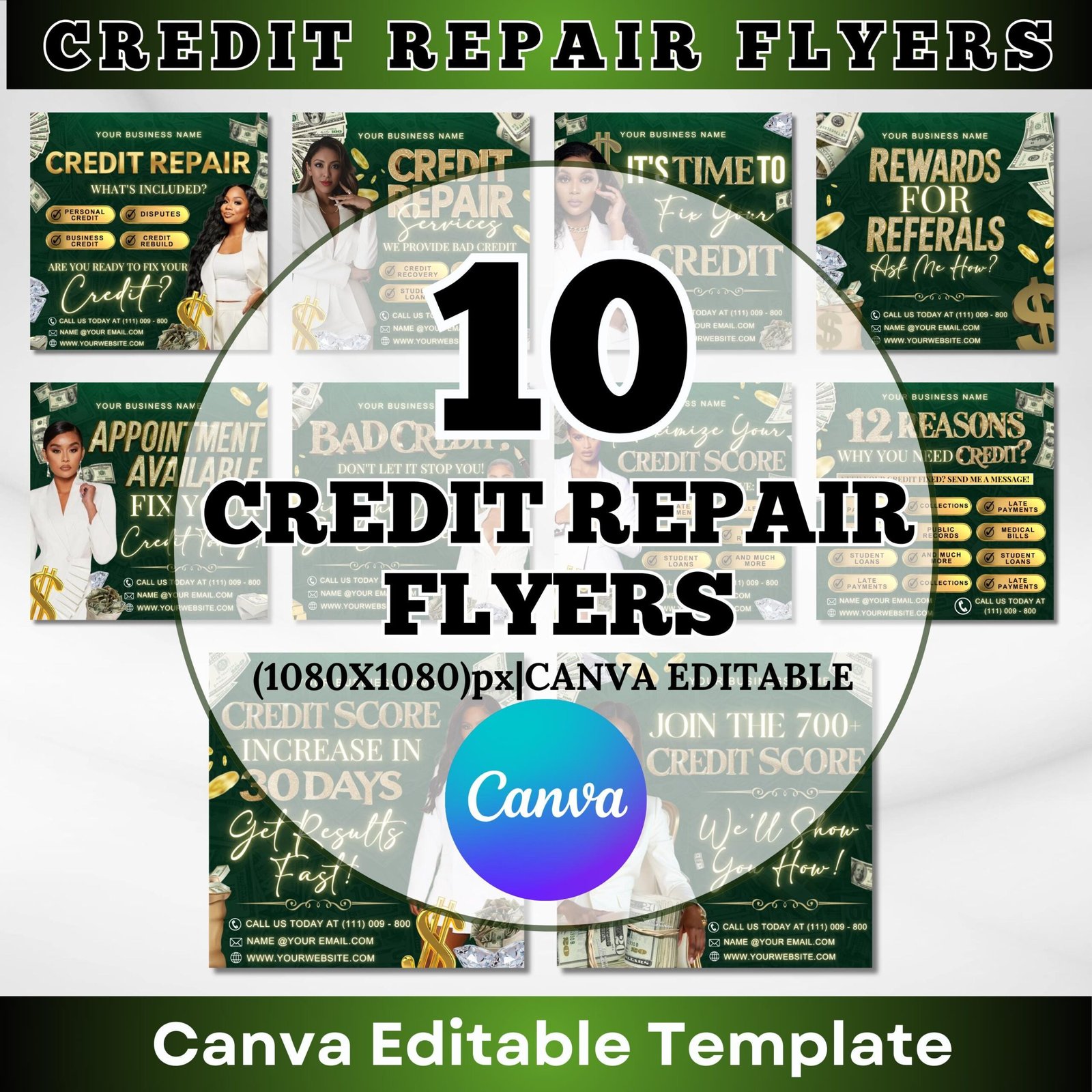 Credit Repair Flyer Bundle , DIY Flyer Template Design, Editable Flyer, Consultation Services Flyers, Canva Credit Repair Flyer Template - Image 2