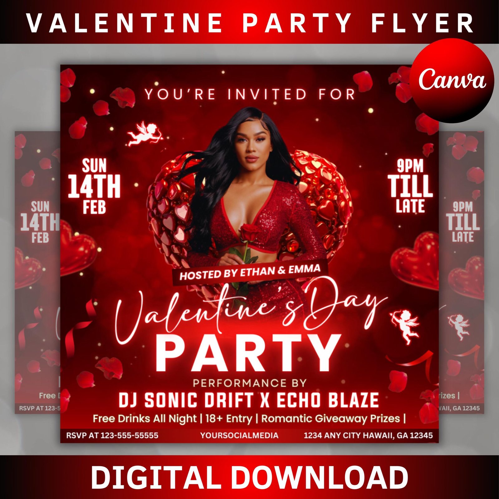 Valentines Day Party Flyer, Valentines Day Flyer, Valentines Flyer, Valentines Invite, Valentine's Nightclub Flyer, Valentines Party Invite