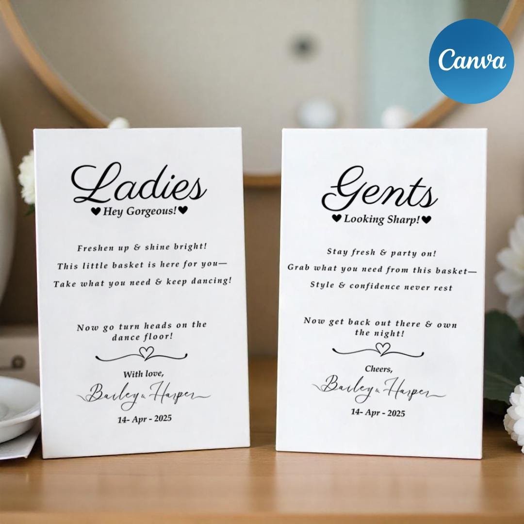 Modern Wedding Bathroom Sign, Wedding Bathroom Template, Ladies Bathroom Sign, Mens Bathroom Sign, Event Bathroom Sign, Canva Template