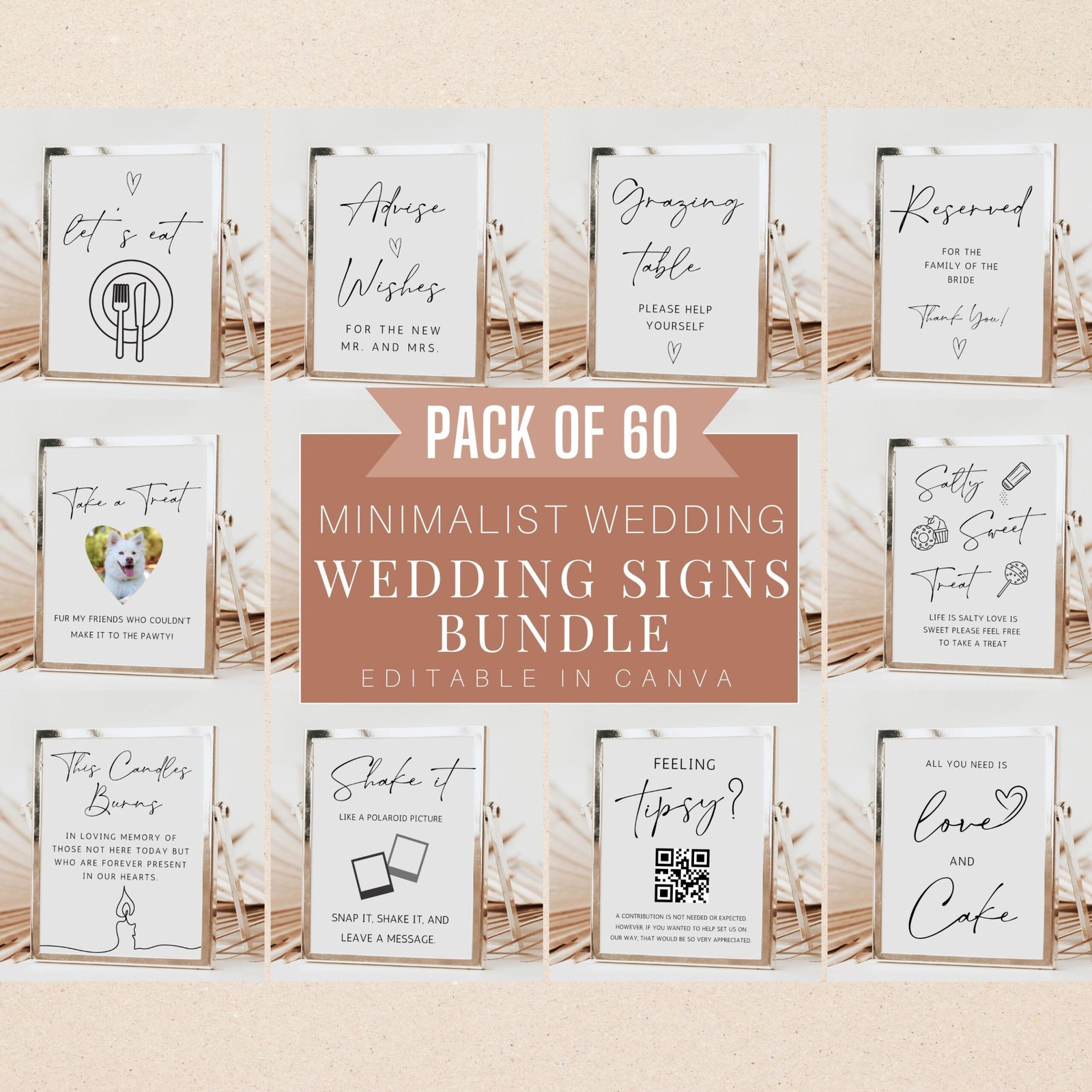 Minimalist wedding signs bundle, printable wedding signs templates, reception table signs, modern wedding signage bundle, canva editable