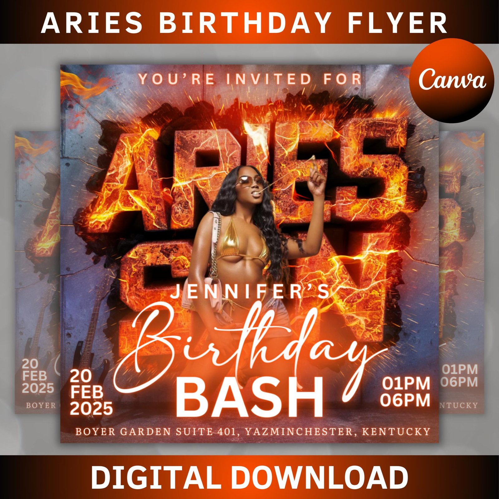 Aries birthday flyer, aries bash flyer, birthday flyer template, girl's birthday party flyer, celebration flyer, birthday event flyer invite