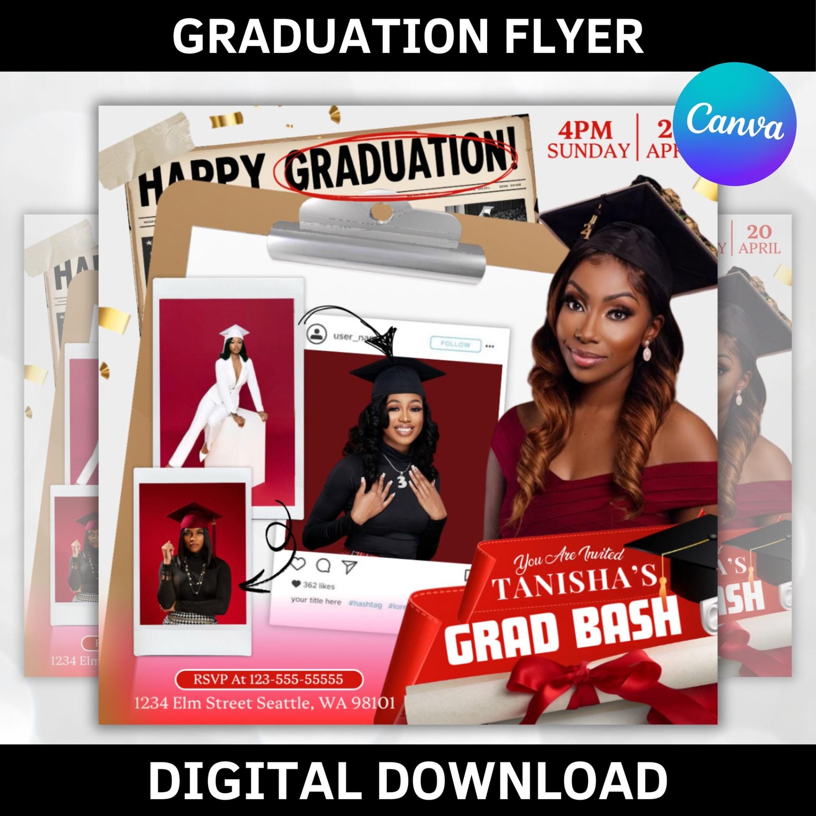 Editable graduation invitation flyer, graduation party, class of 2025 flyer, graduate flyer, graduation party,graduation invitation template
