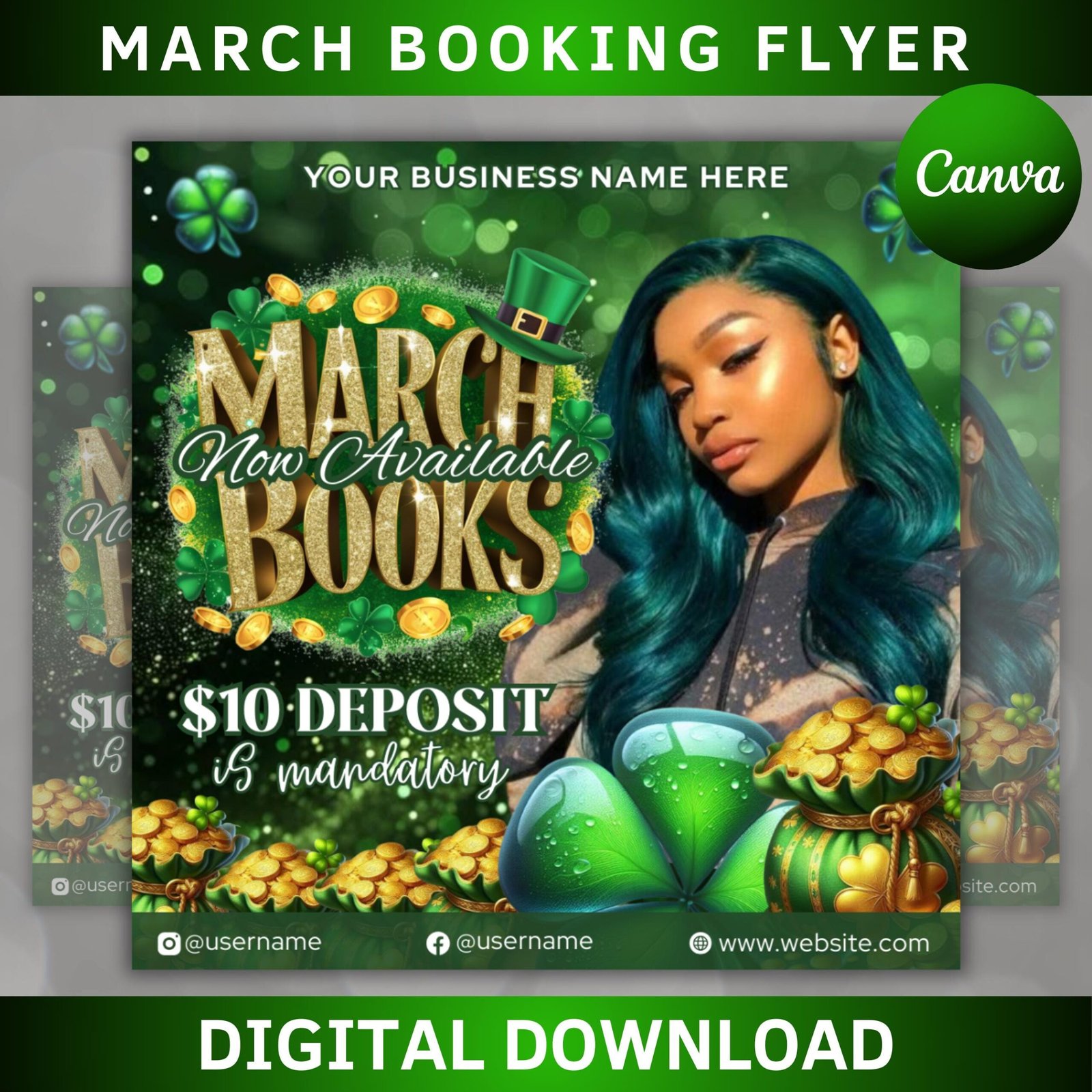 March Booking Flyer, St.Patricks Day Flyer, March Books, March Madness Flyer, Nail Booking Flyer,Makeup Flyer,Lash Tech Flyer Canva Template