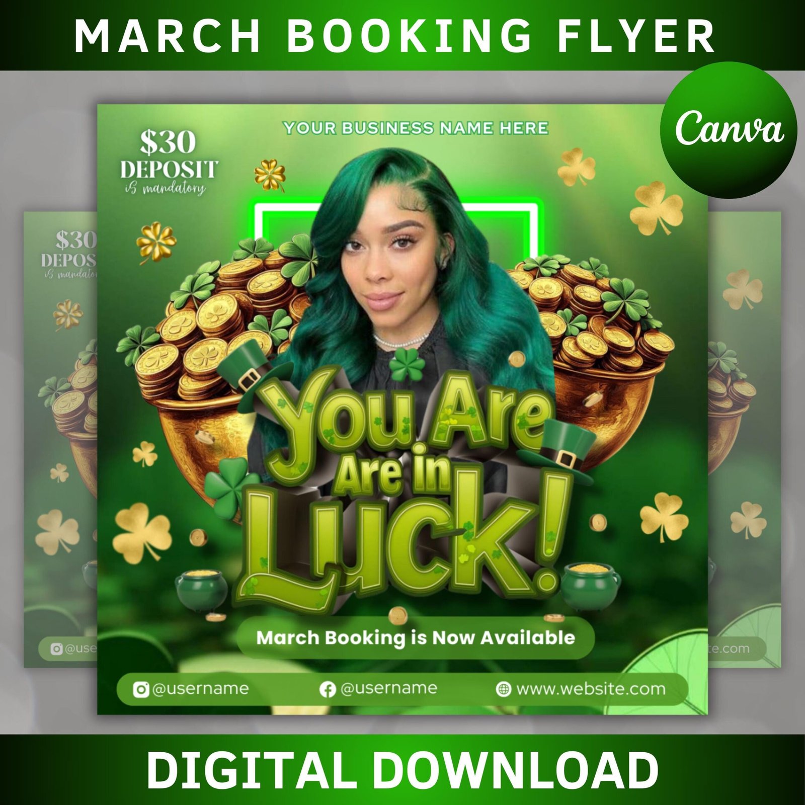 March Booking Flyer, St.Patricks Day Flyer, March Books, March Flyer, March Lashes Nails Flyer MUA Flyer, Lash Tech Flyer, Canva Editable