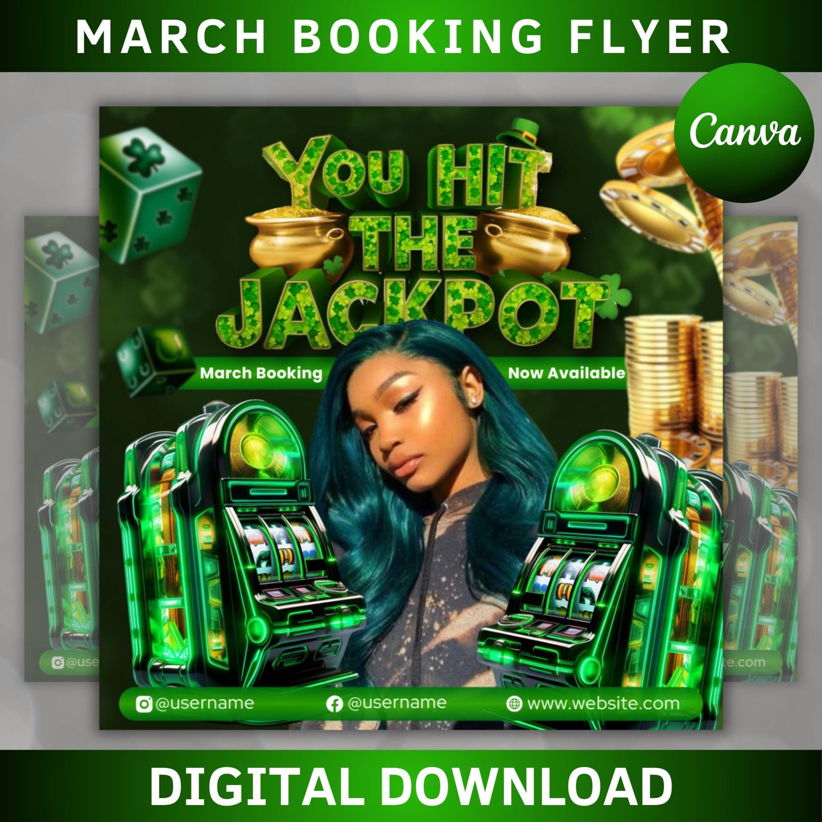 March booking flyer, st.patricks day flyer, you hit the jackpot march books, march flyer,march lashes nails flyer mua flyer,lash tech flyer