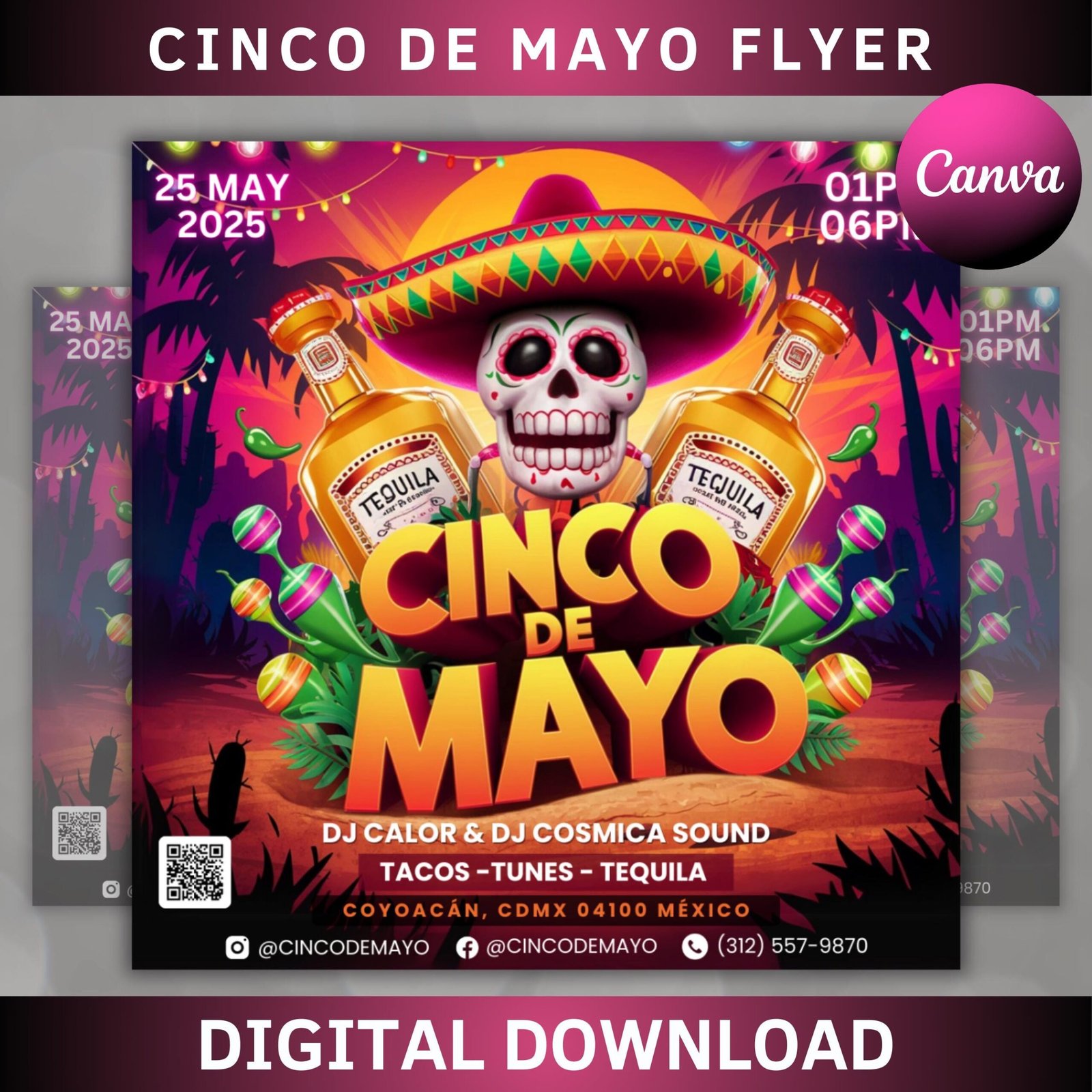 Cinco de mayo flyer, club flyer template for canva, diy event flyer, party flyer, mexican party flyer, diy cinco de mayo, canva template