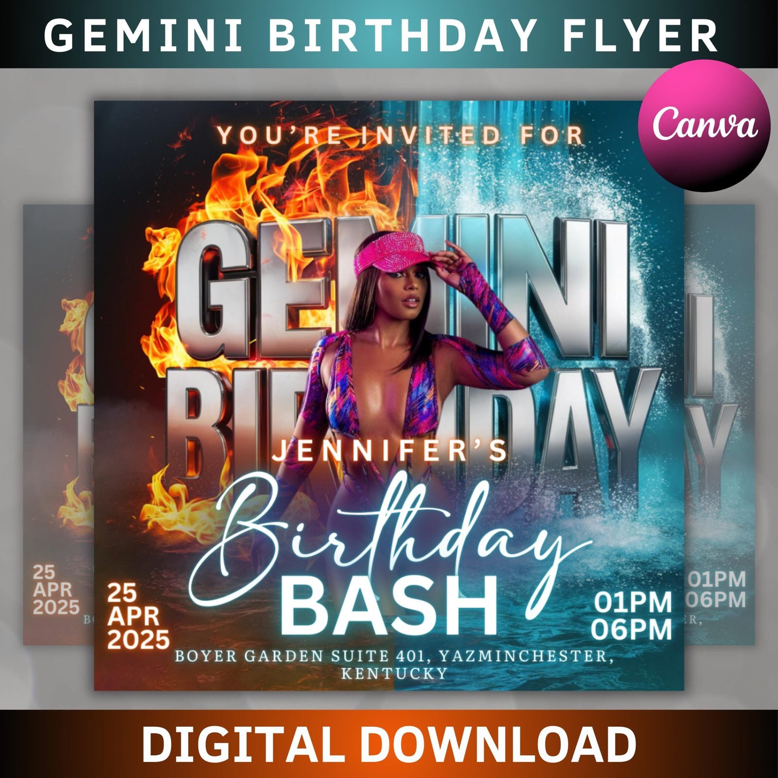Gemini season party flyer, birthday szn flyer, gemini invitation flyer, gemini birthday event, social media flyer, premade flyer template
