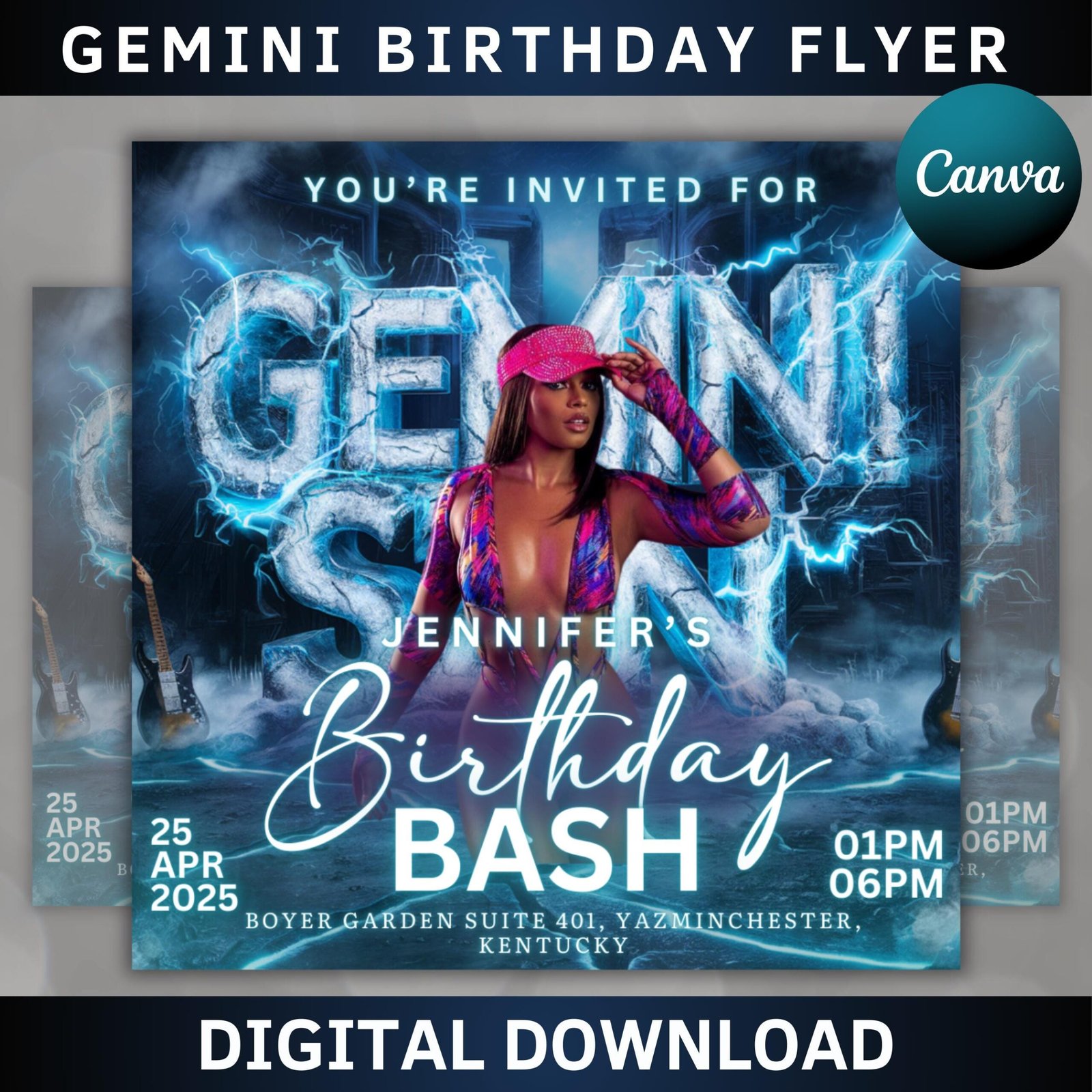 Gemini season party flyer, birthday szn flyer, gemini invitation flyer, gemini birthday event, social media flyer, premade flyer template