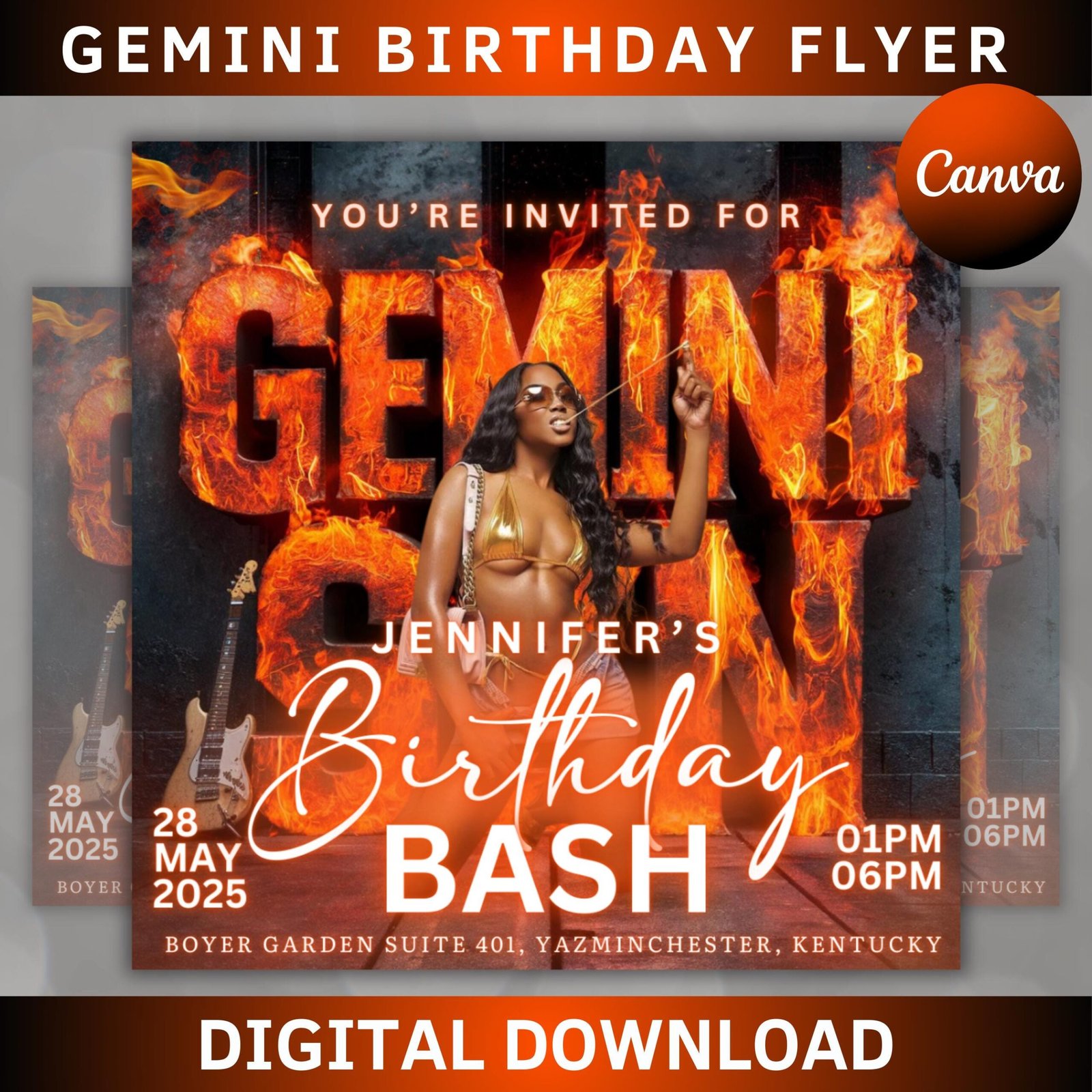 Gemini editable birthday flyer, gemini flyer canva template, birthday invitation, gemini birthday invite, digital invitation,instantdownload