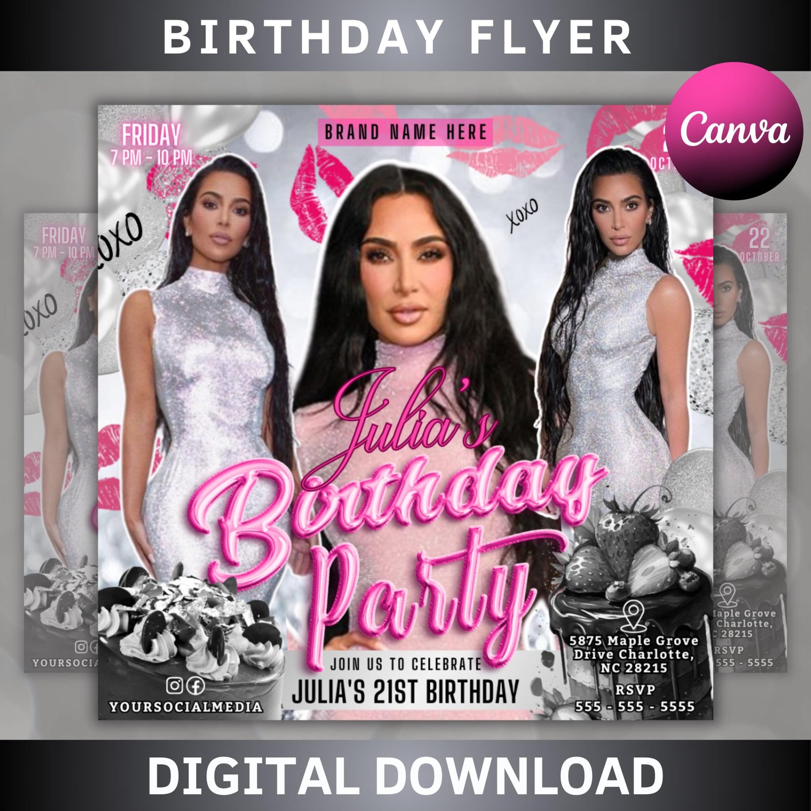 Editable birthday flyer, birthday girl invitation, birthday flyer girl, happy birthday flyer, birthday party invitation, party invitation