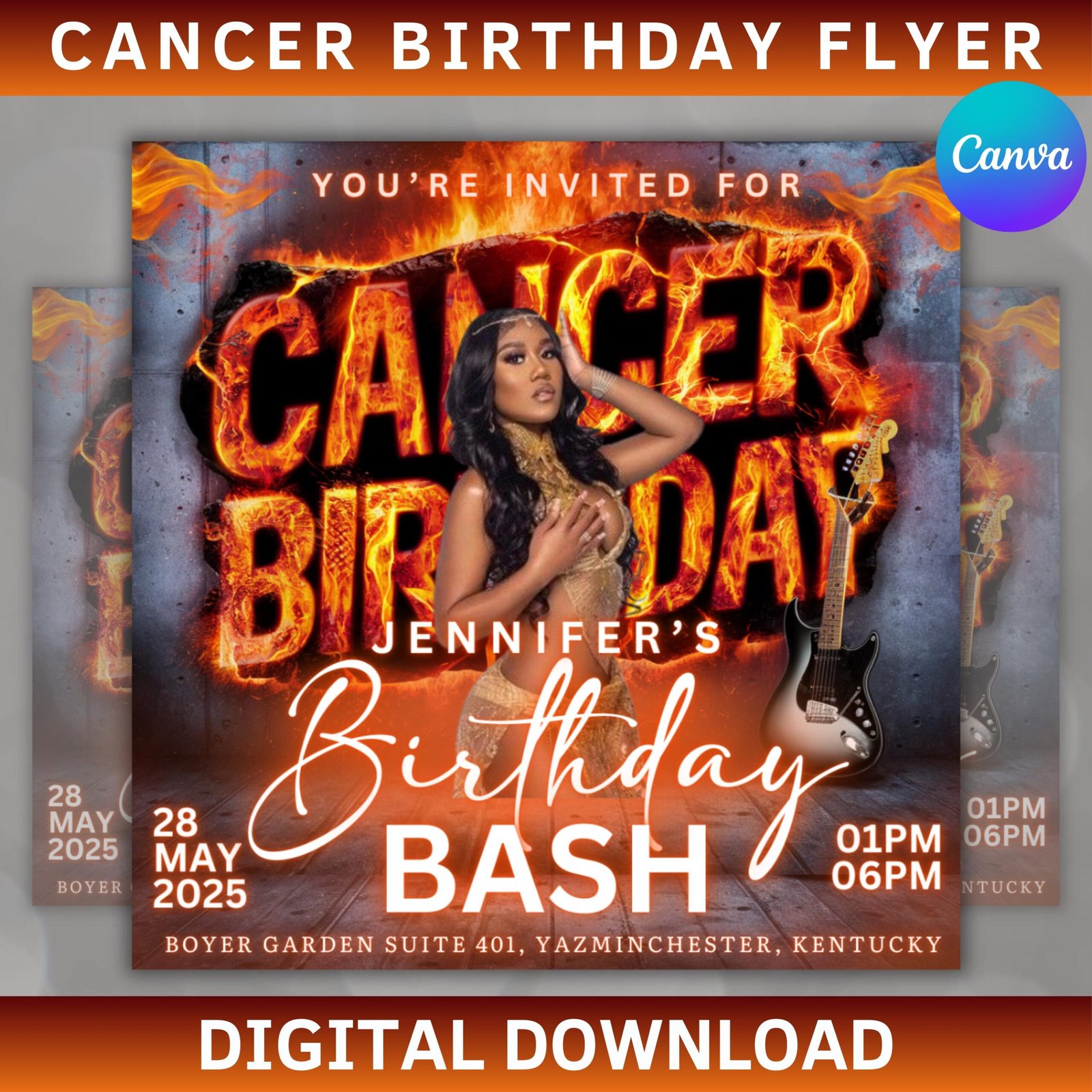 Cancer season party flyer, birthday szn flyer, cancer invitation flyer, cancer birthday event, social media flyer, premade flyer template
