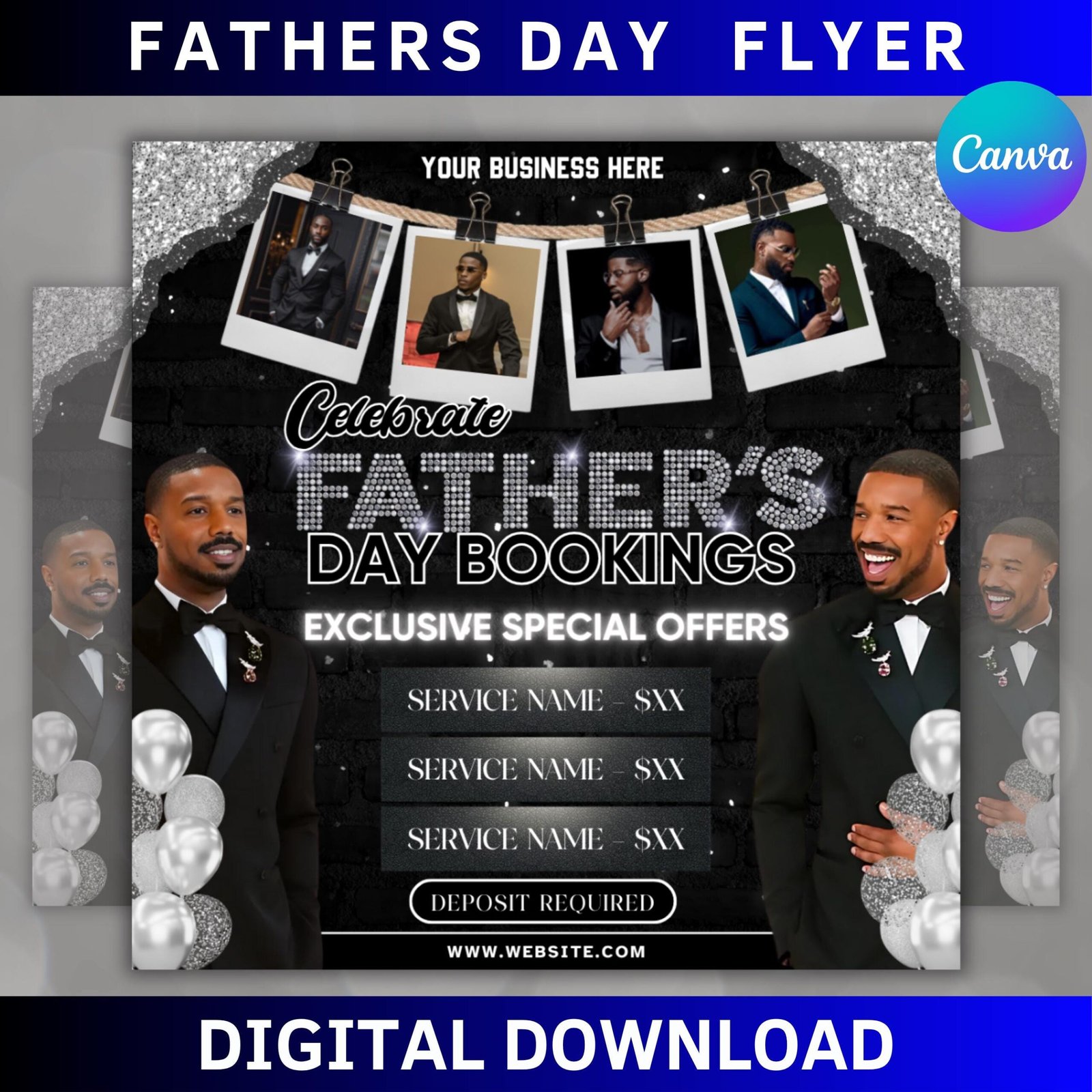 Father's day sale flyer, hair nails lashes mua flyer, wig install flyer, book now flyer, boutique flyer, social media flyer, canva template