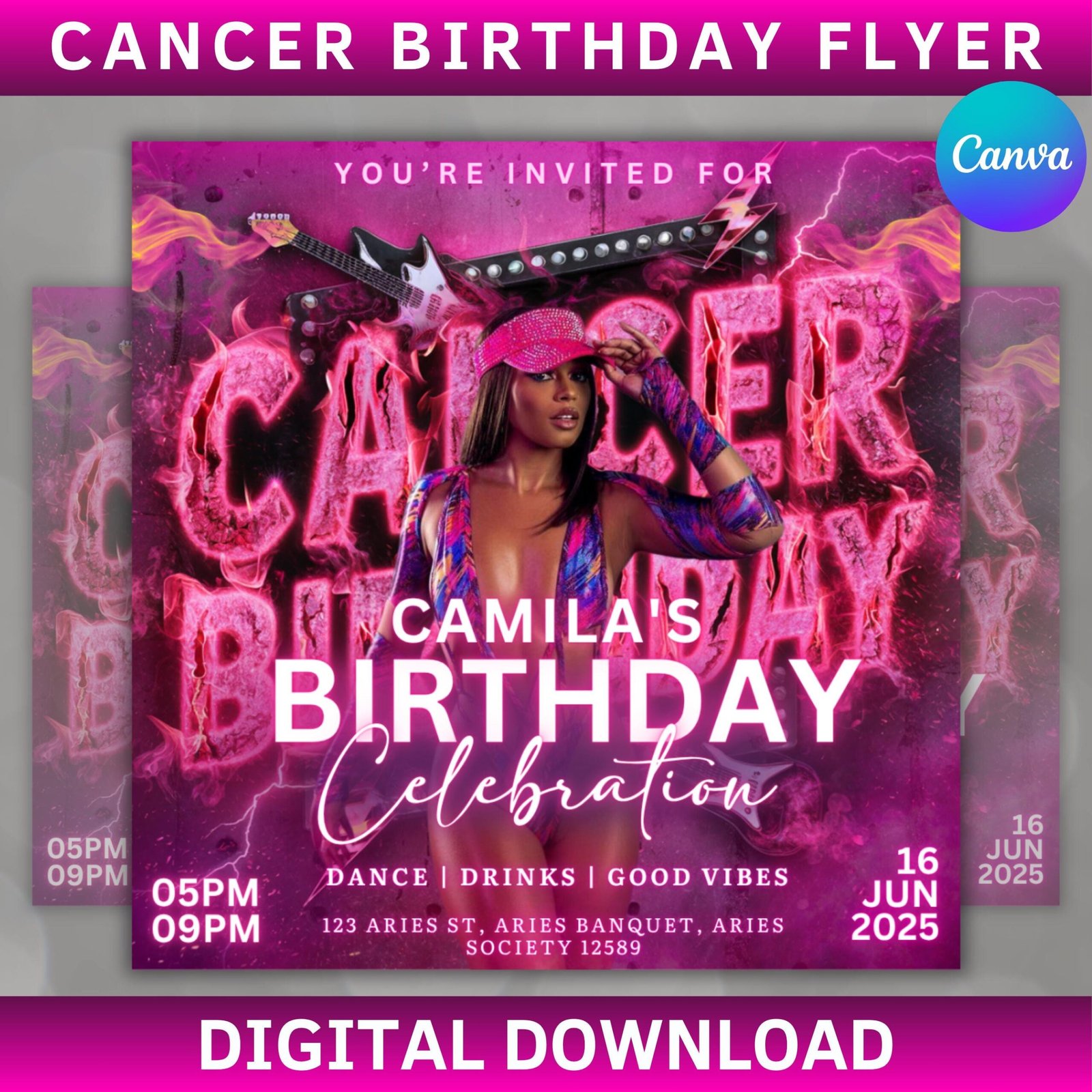 Cancer Season Party Flyer, Birthday Szn Flyer, Cancer Invitation Flyer, Cancer Birthday Event, Social Media Flyer, Premade Flyer Template