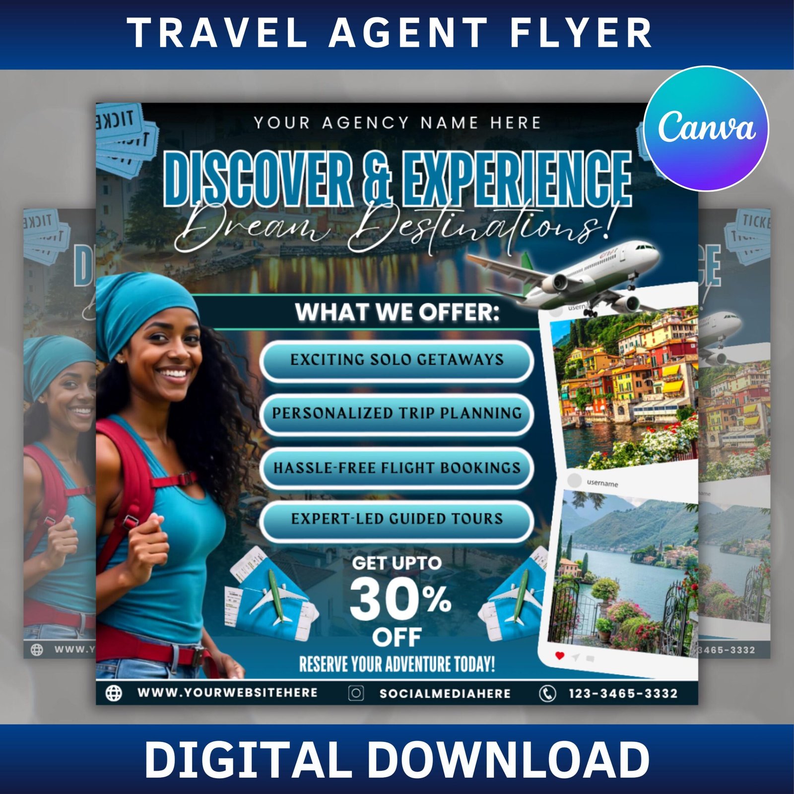 Travel agent flyer, diy e-flyer template, travel flyer, vacation flyer, travel agency, social media flyer, canva editable, instant download