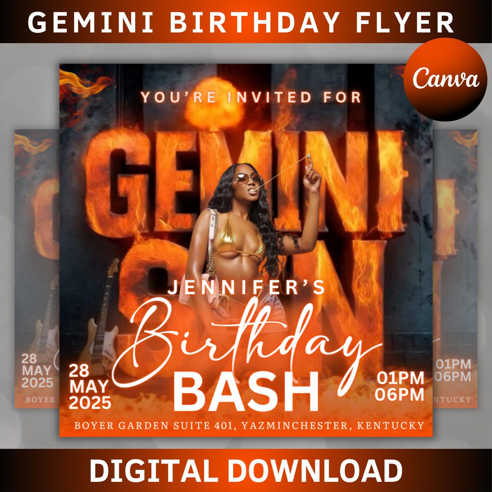 Animated Gemini Season Party Flyer, Birthday Szn Flyer, Gemini Invitation Flyer, Gemini Birthday Event, Social Media Flyer, Canva Editable