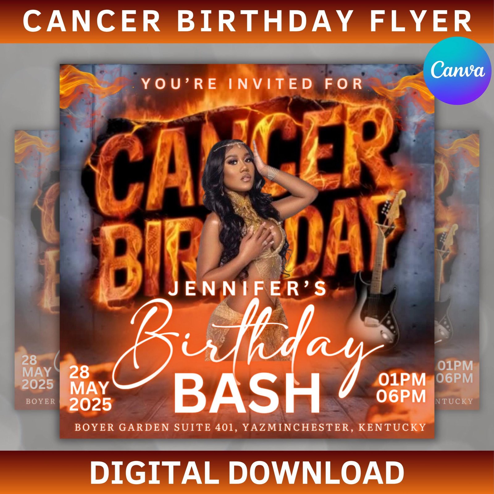 Animated Cancer Season Party Flyer, Birthday Szn Flyer, Cancer Invitation Flyer, Cancer Birthday Event, Social Media Flyer, Canva Editable
