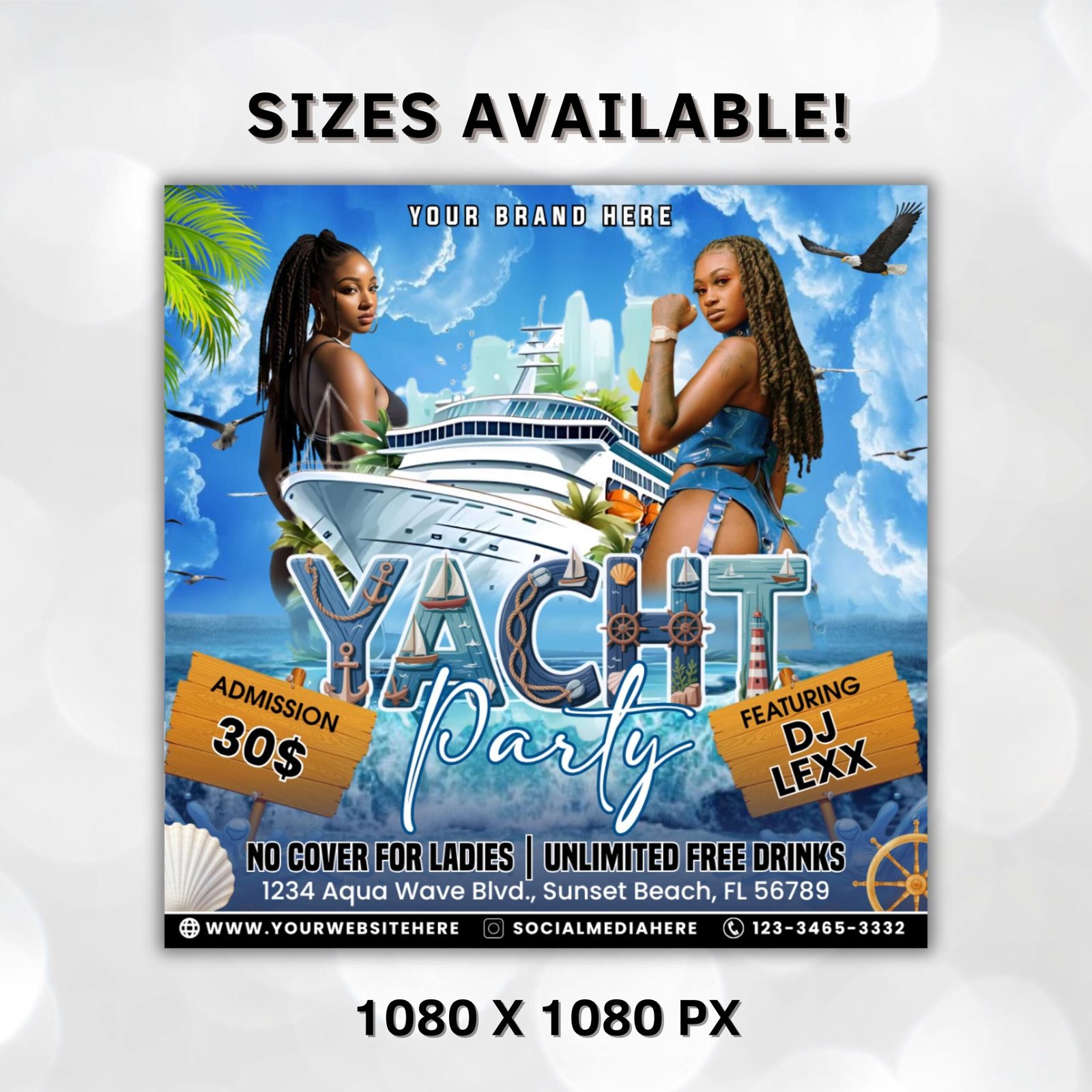 Yacht Party Flyer, Summer Party Flyer, Summer Beach Party Flyer, Dj Party Invitation, Summer Break Flyer, Summer Event Flyer, Canva Editable - Image 3
