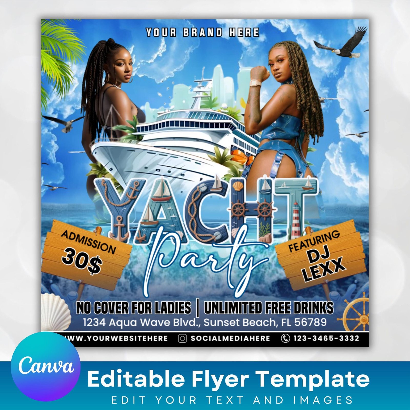Yacht Party Flyer, Summer Party Flyer, Summer Beach Party Flyer, Dj Party Invitation, Summer Break Flyer, Summer Event Flyer, Canva Editable - Image 2