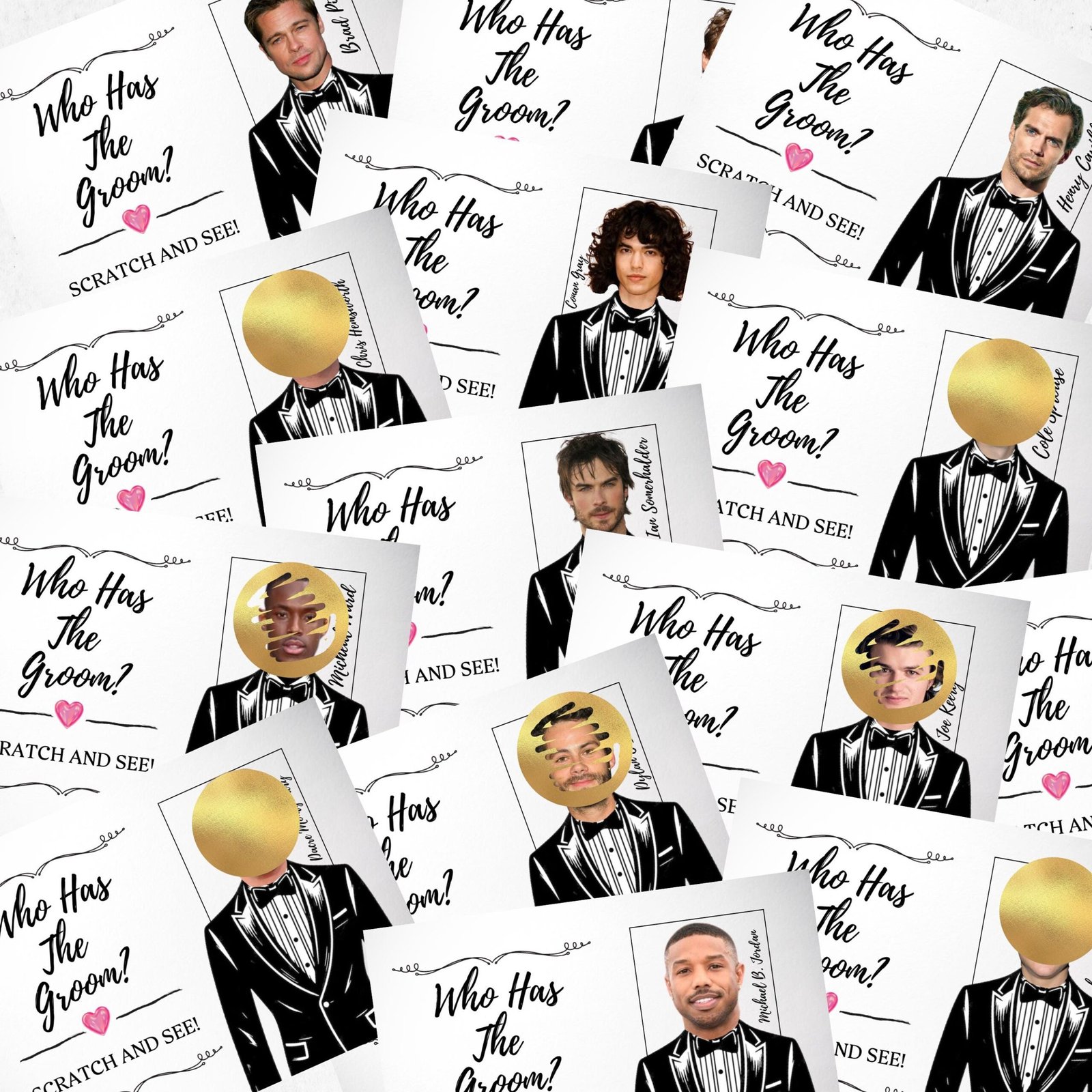 Printable celebrity who has the groom? bachelorette party groom, groom scratch off game, bridal shower game, canva template digital download