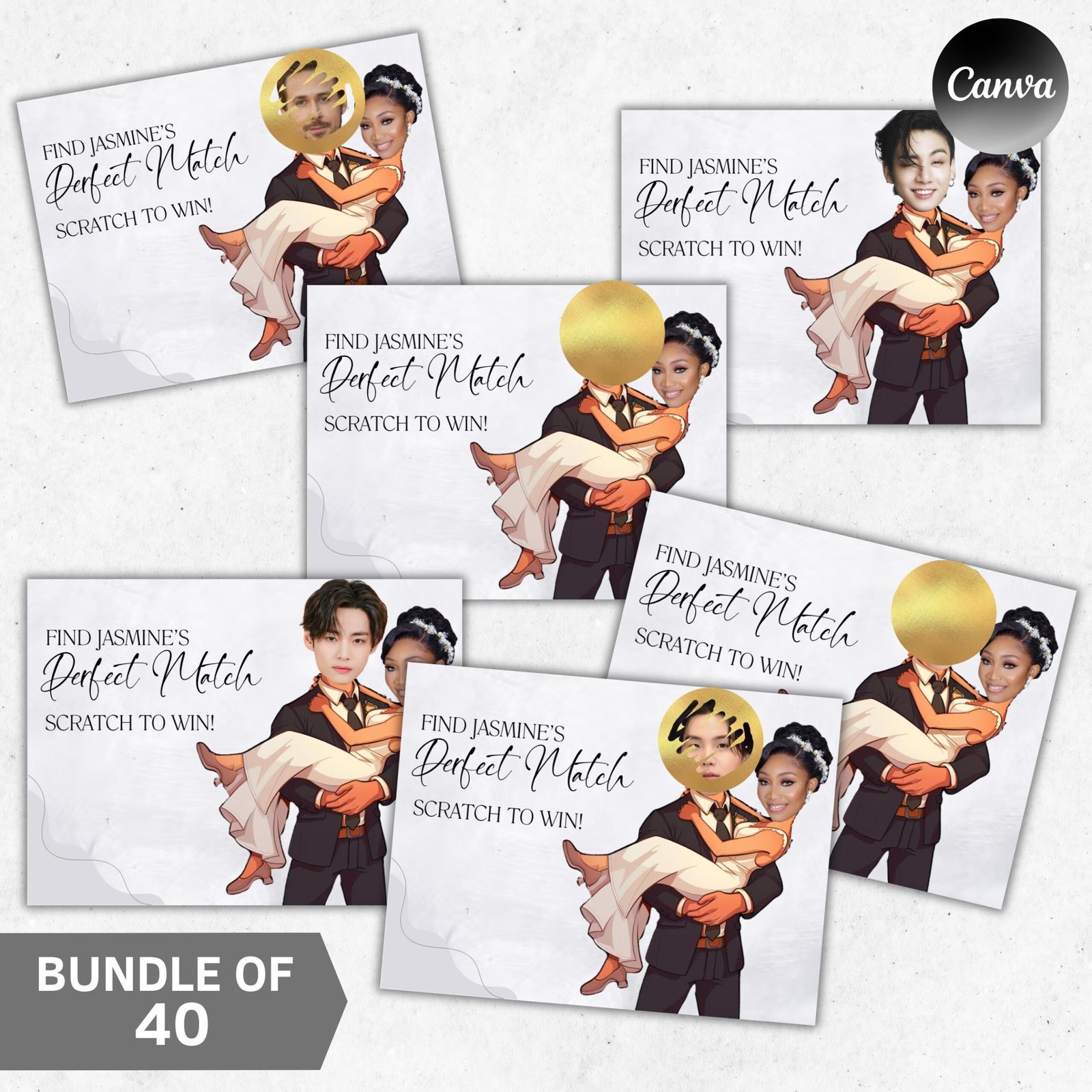 Printable celebrity who has the groom? bachelorette party groom, groom scratch off game, bridal shower game, canva template digital download