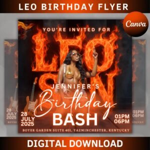 Leo Season Party Flyer, Birthday Szn Flyer, Leo Invitation Flyer, Leo Birthday Event, Social Media Flyer, Premade Flyer Template