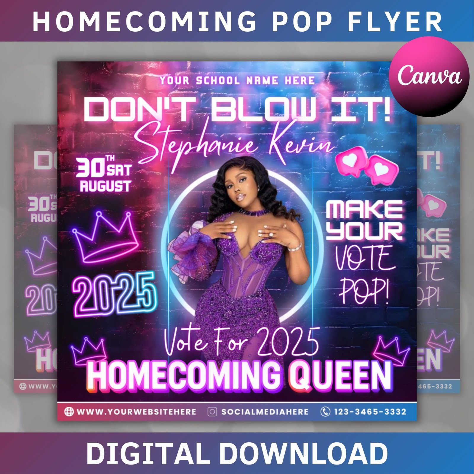 Homecoming Pop The Vote Flyer| DIY Voting Campaign Election High School Queen Beauty Social Media Instagram Snapchat Editable Canva Template